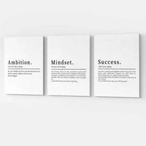 Set of 3 Office Decor - Wall Art Mindset Ambition Success