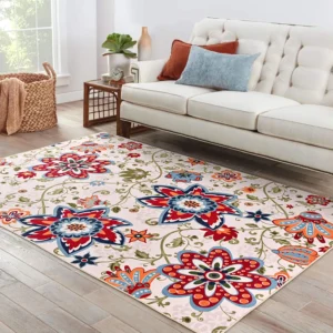 Floral Area Rug Washable Colorful Vintage - 5'x7' Light Camel