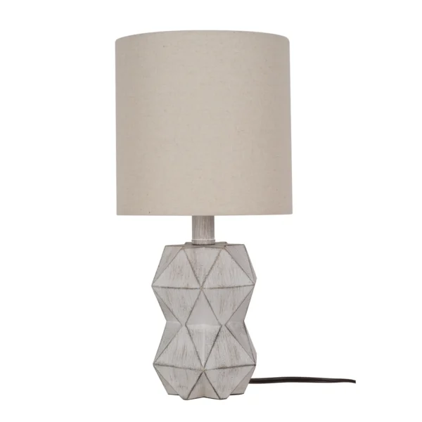 White Wash Faceted Faux Wood Table Lamp, 15.75"H