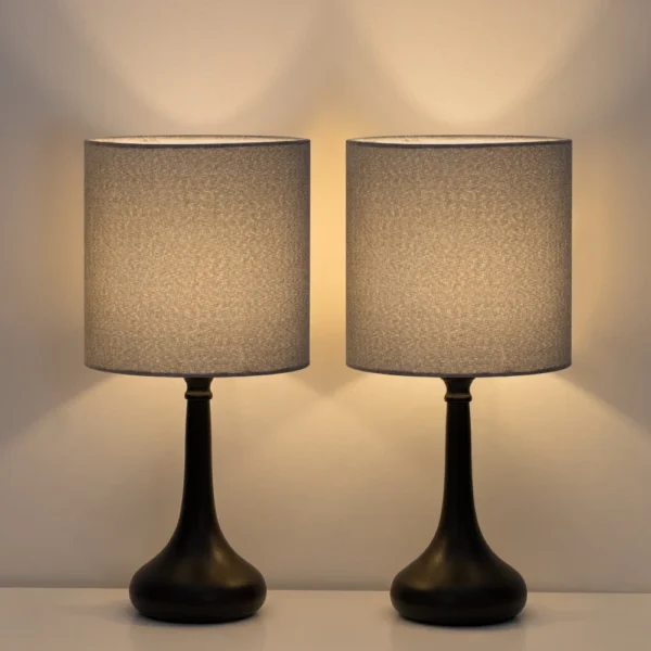 Set of 2 Living Room Bedside Lamps Grey Lampshade - Image 2