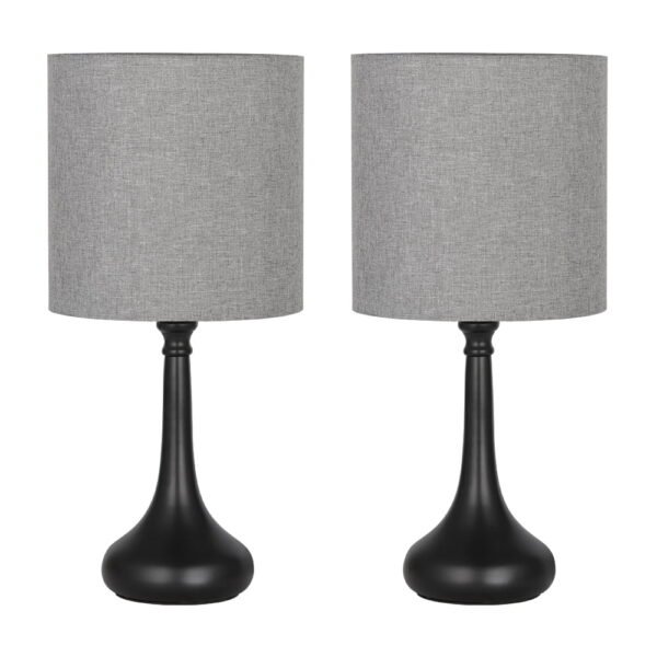 Set of 2 Living Room Bedside Lamps Grey Lampshade