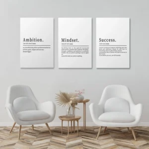 Set of 3 Office Decor - Wall Art Mindset Ambition Success