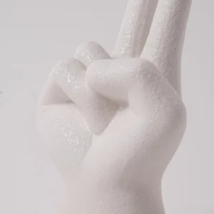 Peace Hand Sign White Ceramic Bohemian Figurine Decor - 6.5