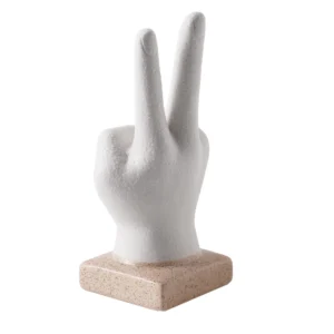 Peace Hand Sign White Ceramic Bohemian Figurine Decor - 6.5